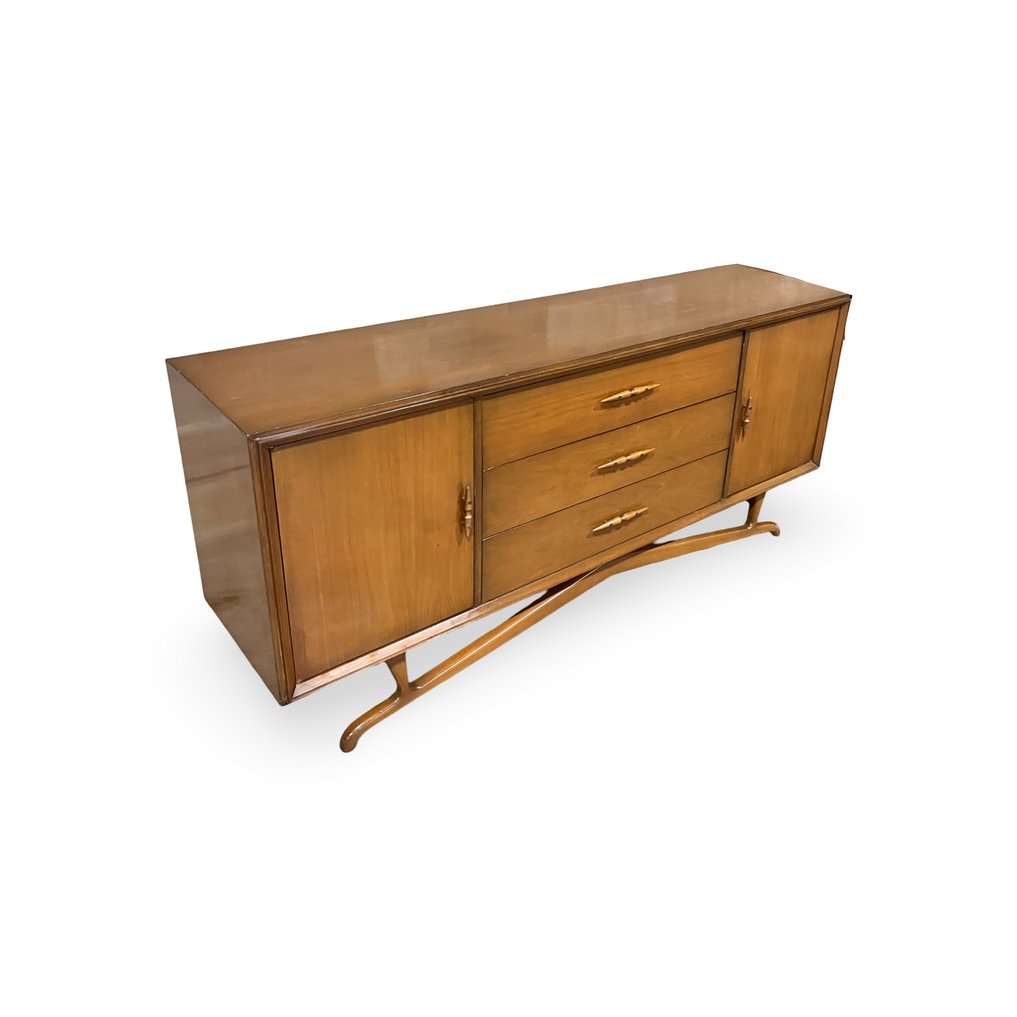 Geometric Base Vintage Mid Century Modern Lowboy Dresser or Credenza c. 1960s