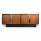 Milo Baughman Style Vintage Mid Century Modern Walnut and Chrome Credenza c. 1970s