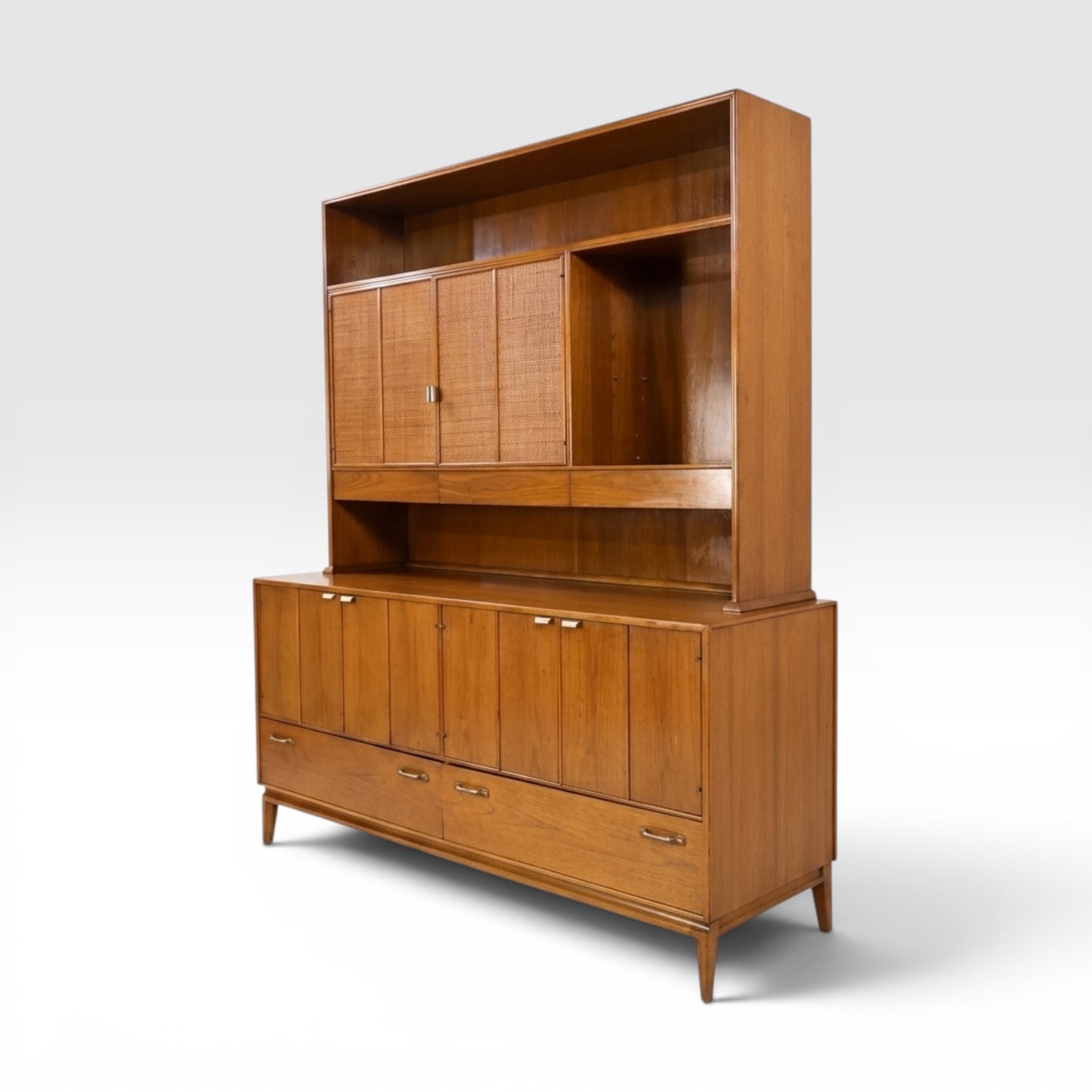 Red Lion Vintage Mid Century Modern Two-Piece China Cabinet Buffet and Hutch c. 1960s