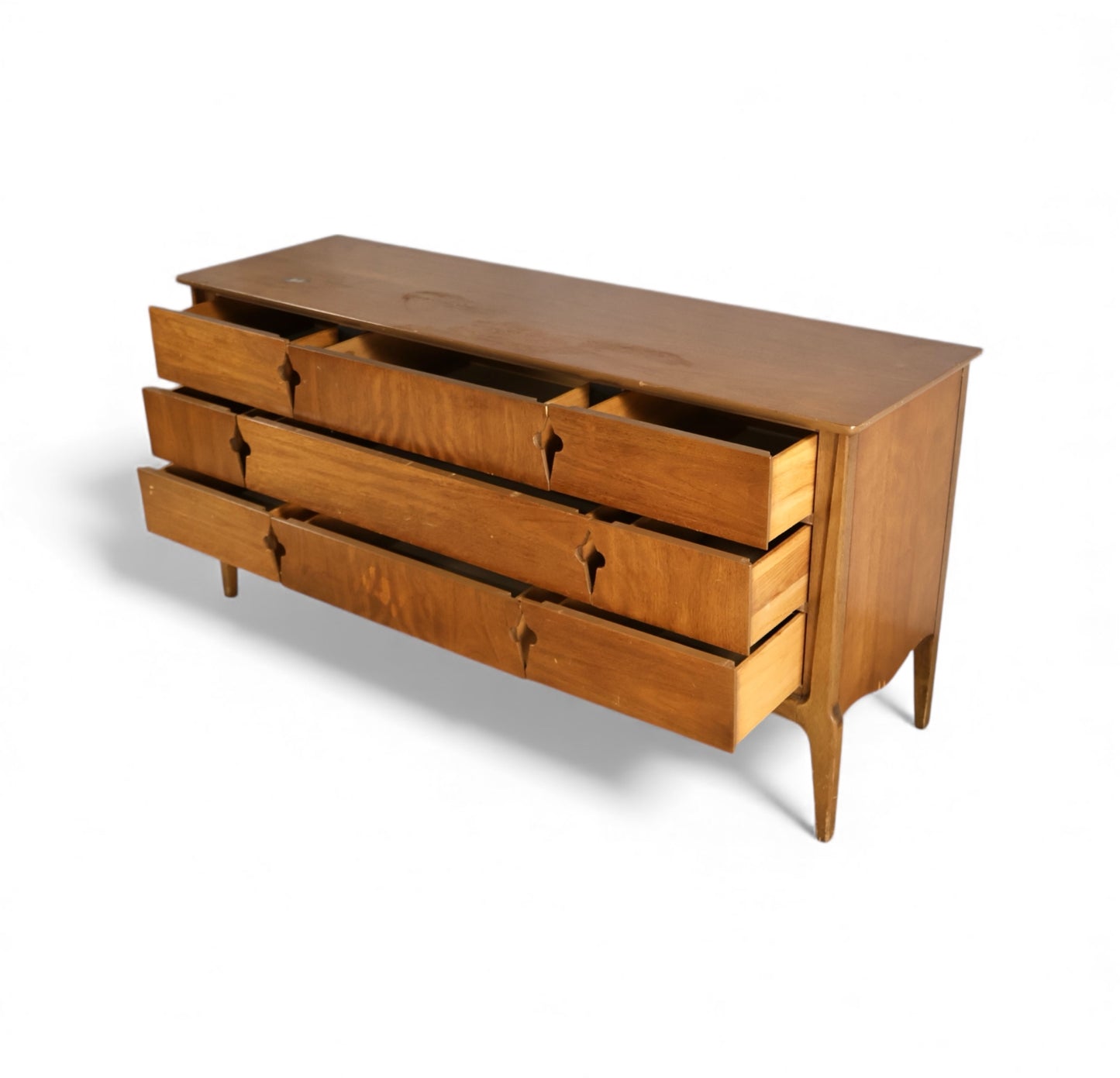 United Furniture Vintage Mid Centuet Modern 9 Drawer Keyhole Pull Lowboy Dresser c. 1960s