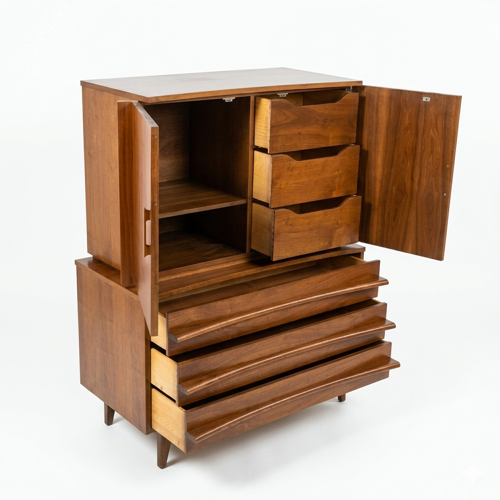 Young Manufacturing Vintage Concave Top Mid Century Modern Highboy Dresser c. 1960s — view 10