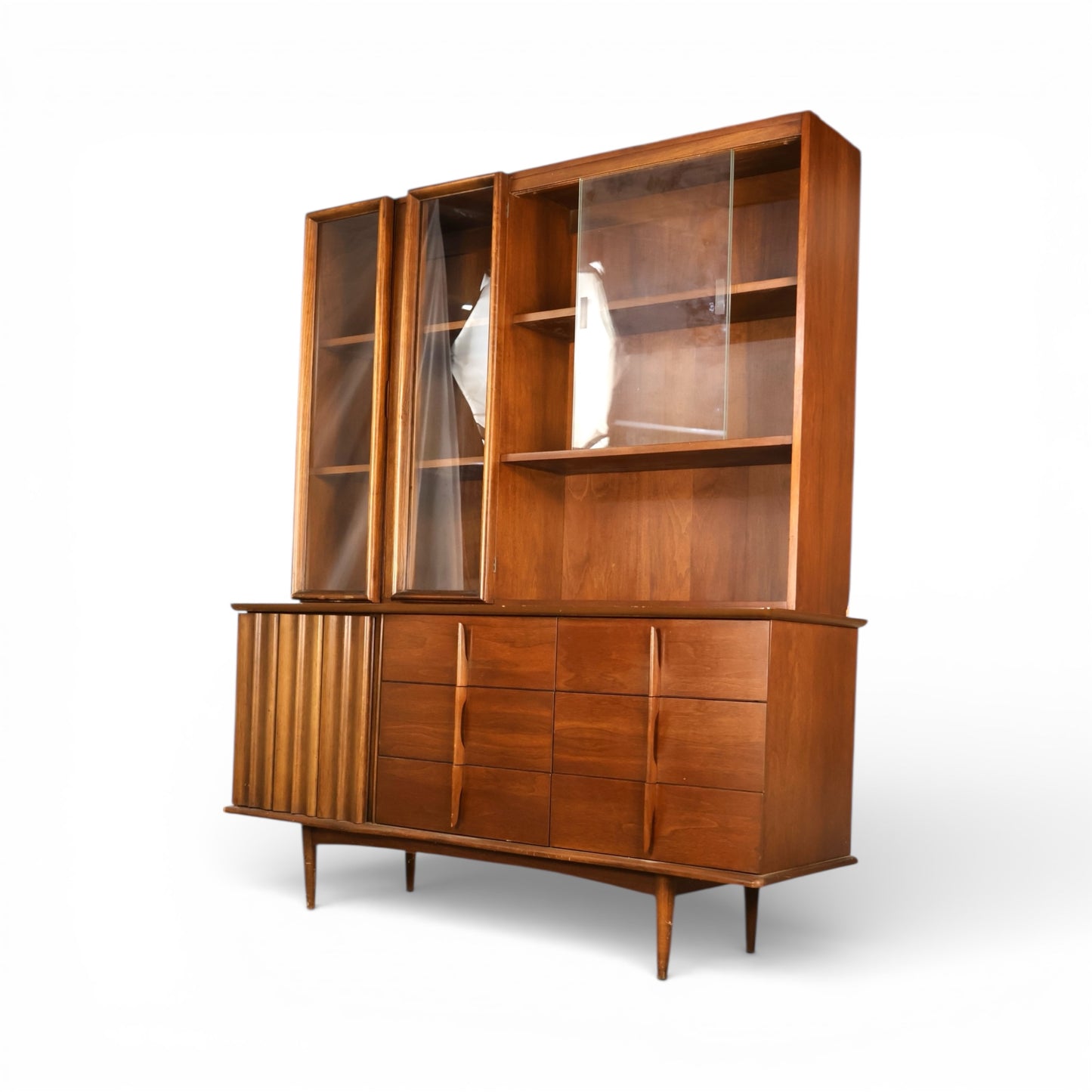 United Furniture Vintage Mid Century Modern 2 Piece China Cabinet Buffet and Hutch c. 1960s