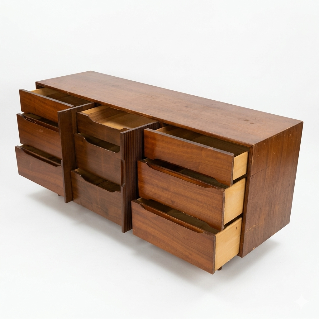 Ramseur Furniture Vintage Mid Century Modern 9 Drawer Lowboy Dresser c. 1960s