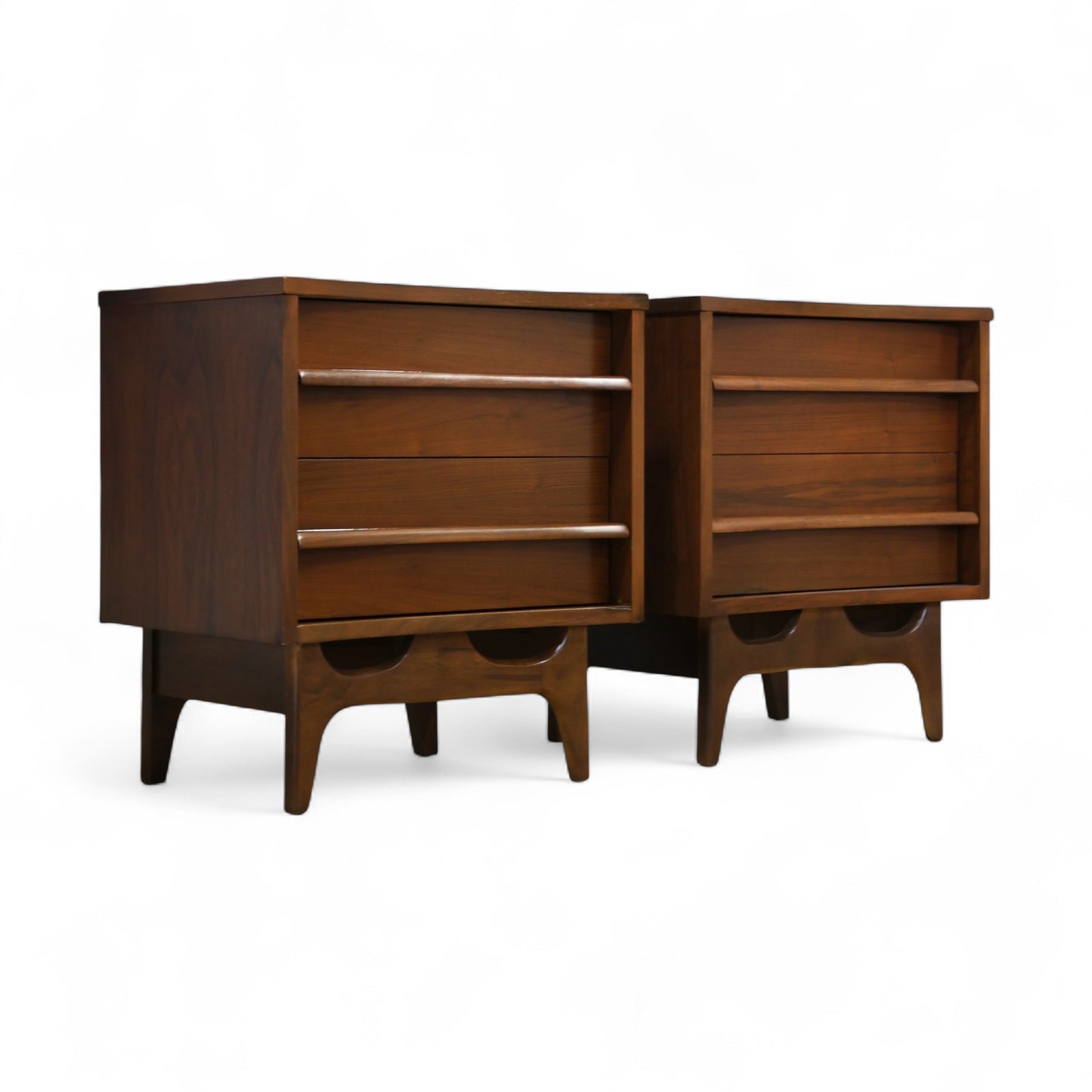 Young Manufacturing Vintage Mid Century Modern Concave Top Pair of Sculpted Nightstands c. 1960s