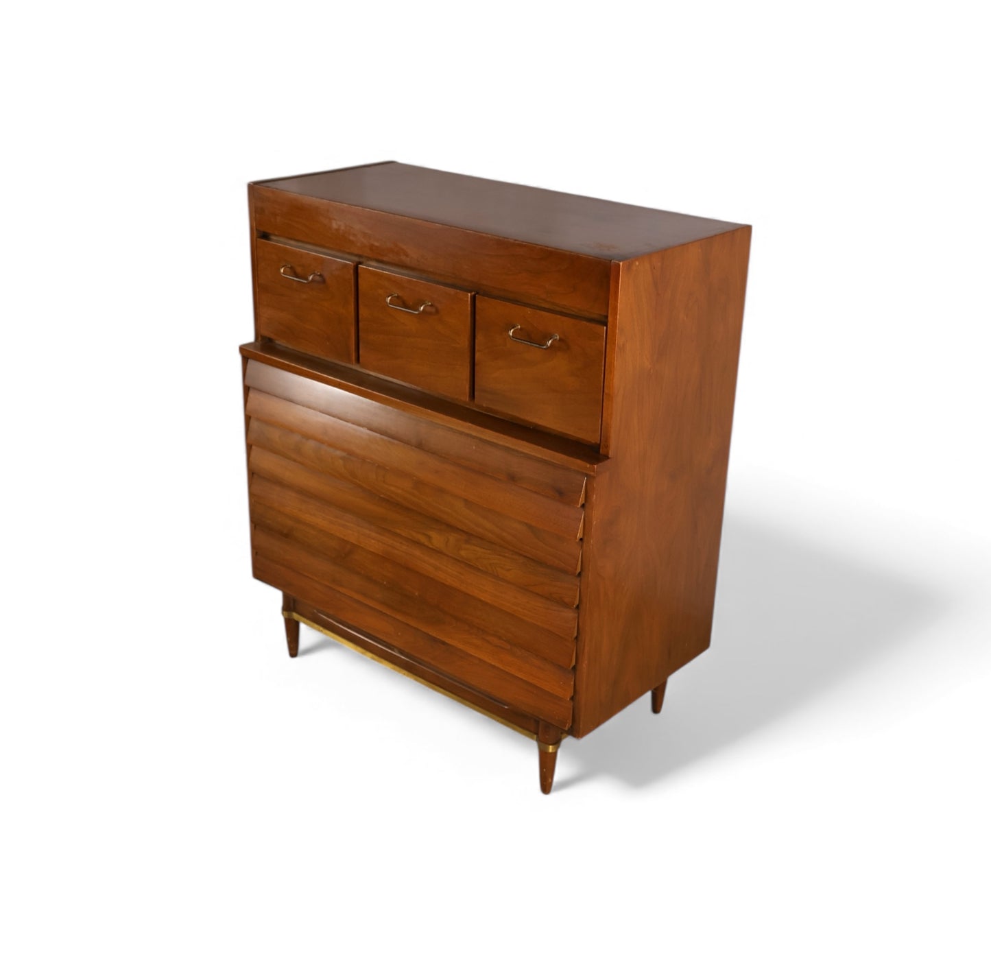 American of Martinsville Dania Collection Vintage Mid Century Modern Highboy Dresser c. 1960s