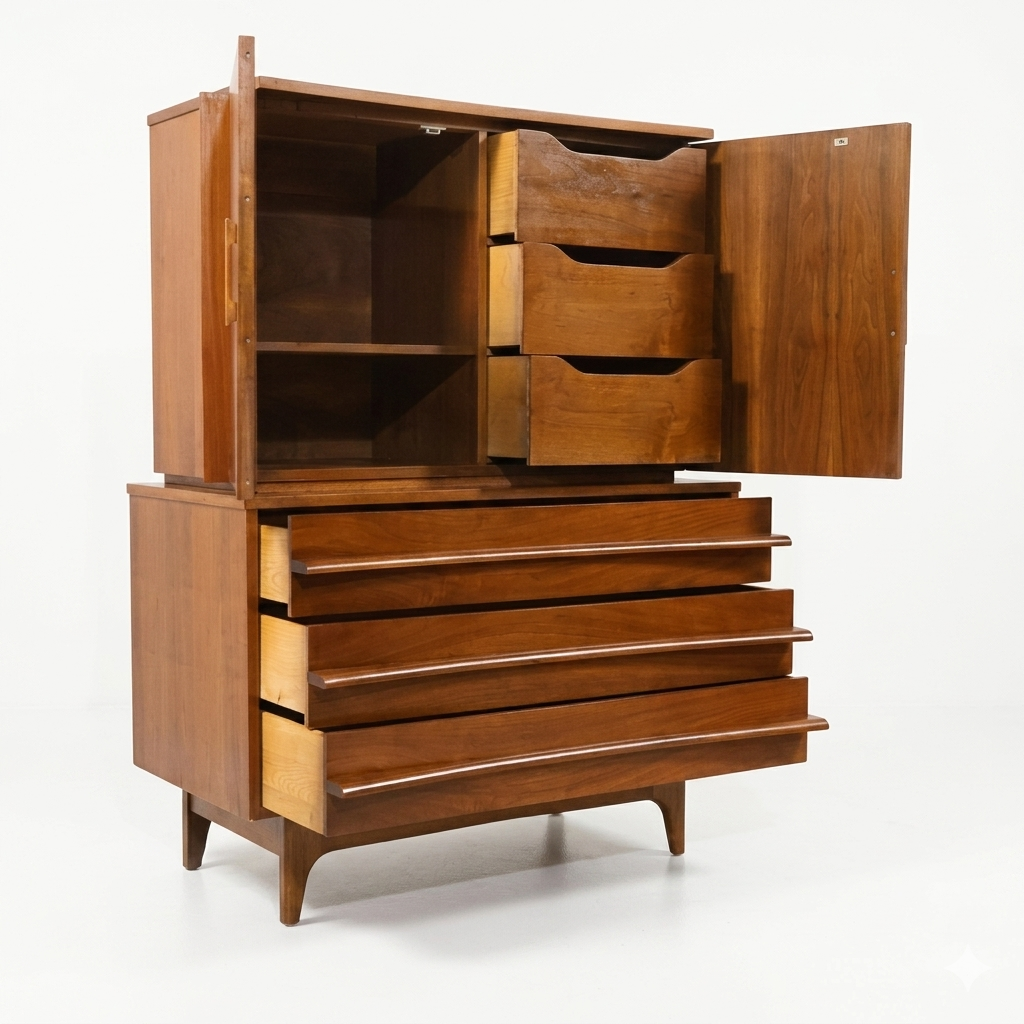 Young Manufacturing Vintage Concave Top Mid Century Modern Highboy Dresser c. 1960s — view 9