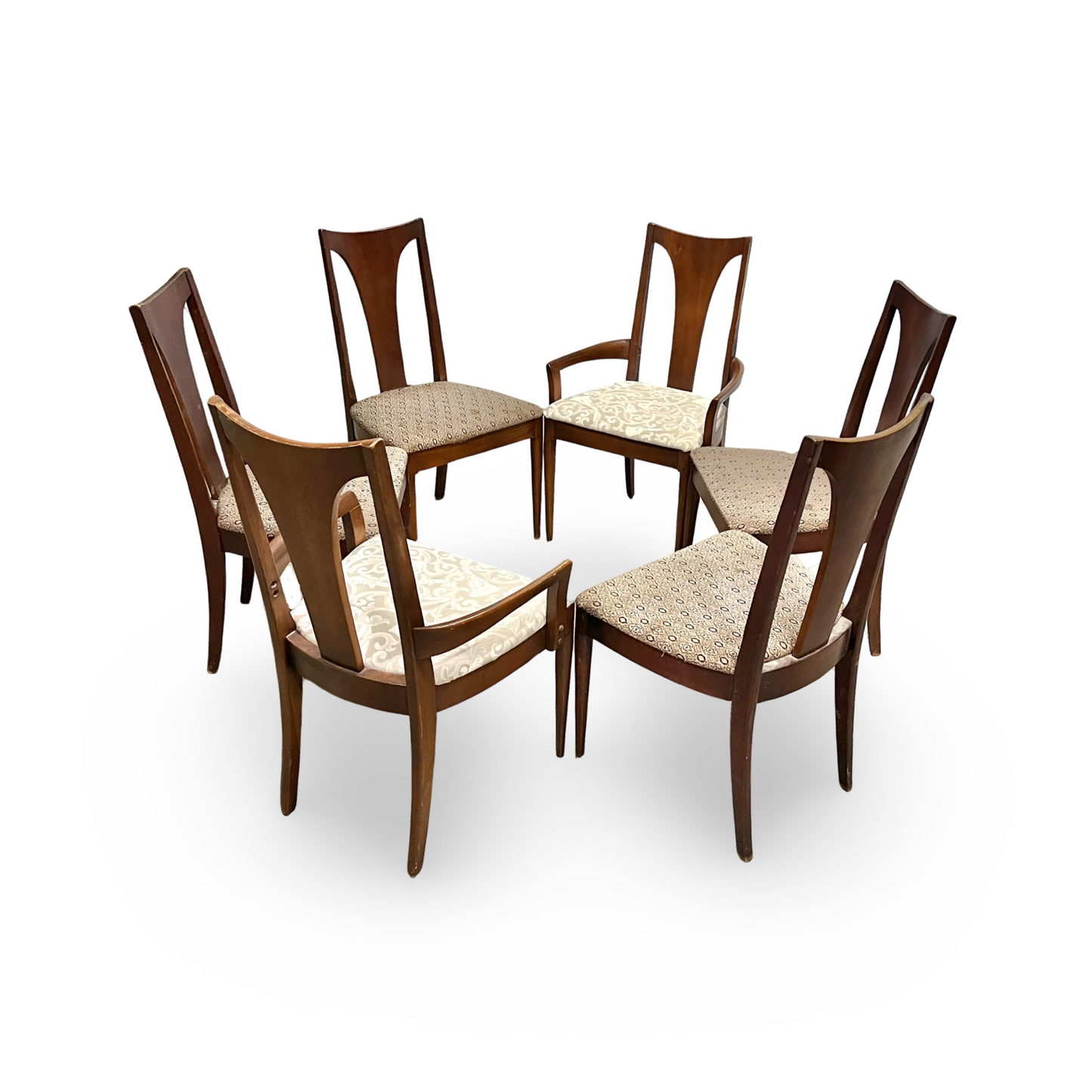 Broyhill Brasilia Vintage Mid Century Modern Set of 6 T-Back Dining Chairs c. 1960s