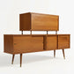 Atomic Style Vintage Mid Century Modern Two Piece Bar Cabinet Sliding Buffet c. 1960s