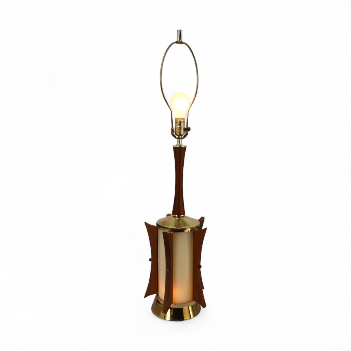 Atomic Style Vintage Mid Century Modern Brass and Walnut Fins Table Lamp c. 1960s