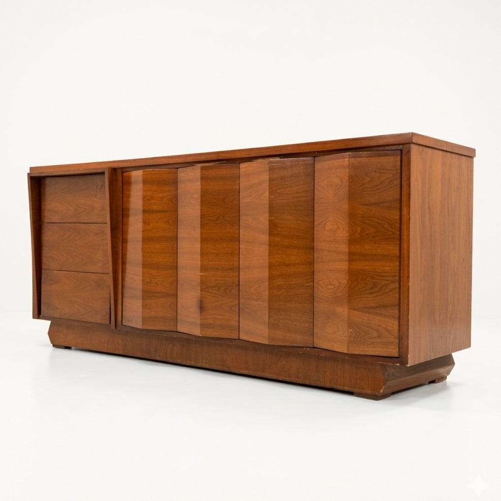 Sculptural Atomic Style Vintage Mid Century Modern 6 Drawer Lowboy ... — walnut construction, front view