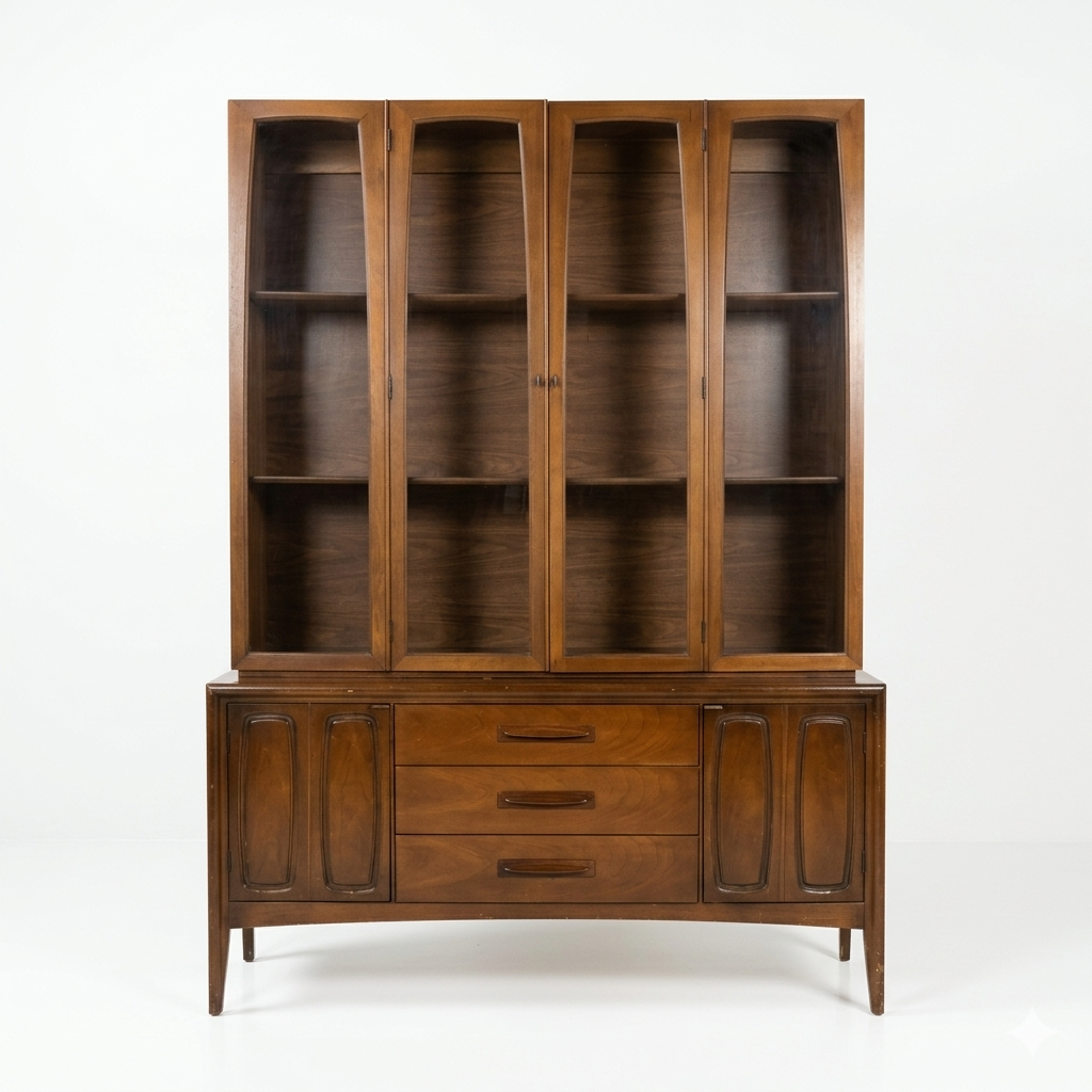 Broyhill Emphasis Vintage Mid Century Modern 2 Piece Buffet and Hut... — three-quarter angle view