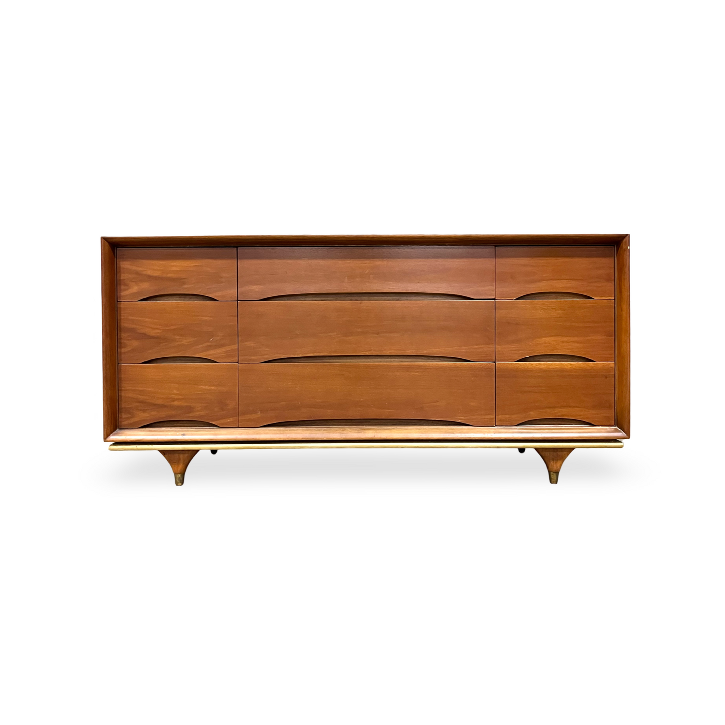 Kent Coffey Elegante Vintage Mid Century Modern 9 Drawer Lowboy Dresser c. 1960s