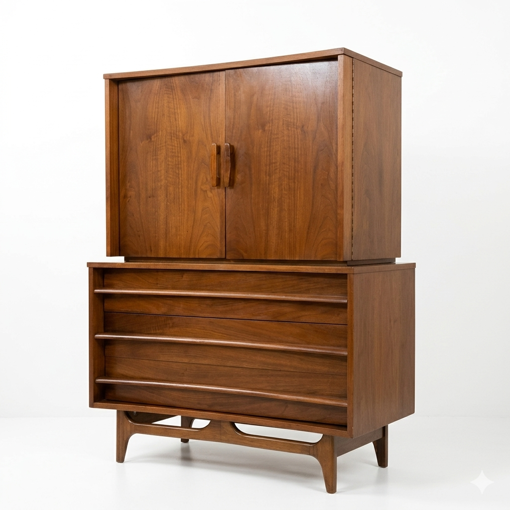 Young Manufacturing Vintage Concave Top Mid Century Modern Highboy Dresser c. 1960s — view 2