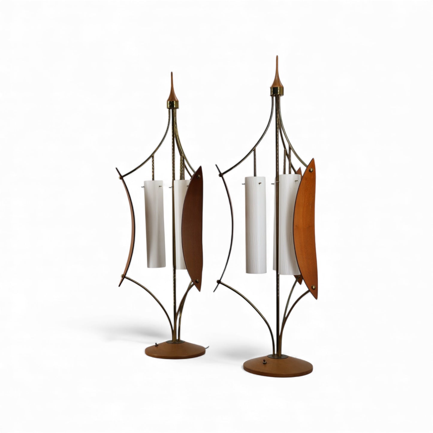 Modeline Style Vintage Mid Century Modern Brass and Walnut Sculptural Table Lamp One or Pair c. 1960s