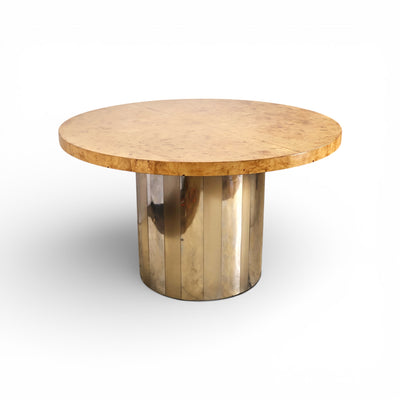 Milo Baughman Style Custom Vintage Mid Century Modern Burl and Chro... — burl construction, front view