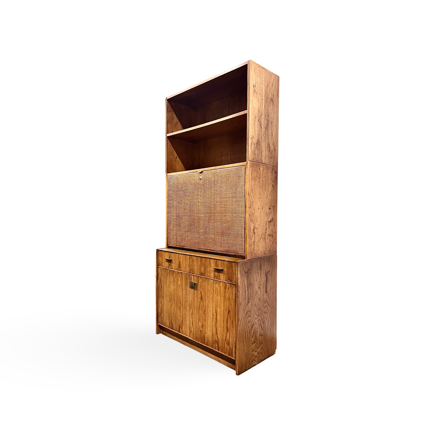 Jack Cartwright for Founders Patterns 15 Mid Century Modern Bookshelf Cabinet with Drop Down Desk c. 1960s