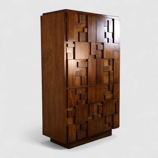 Lane Staccato Vintage Brutalist Mid Century Modern Armoire c. 1960s