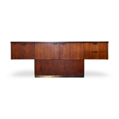 Myrtle Desk Co. Cantilevered Vintage Mid Century Office Credenza Ca... — walnut construction, front view