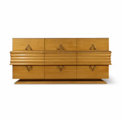 Birch Vintage Streamline Mid Century Modern Lowboy Dresser c. 1950s — front view