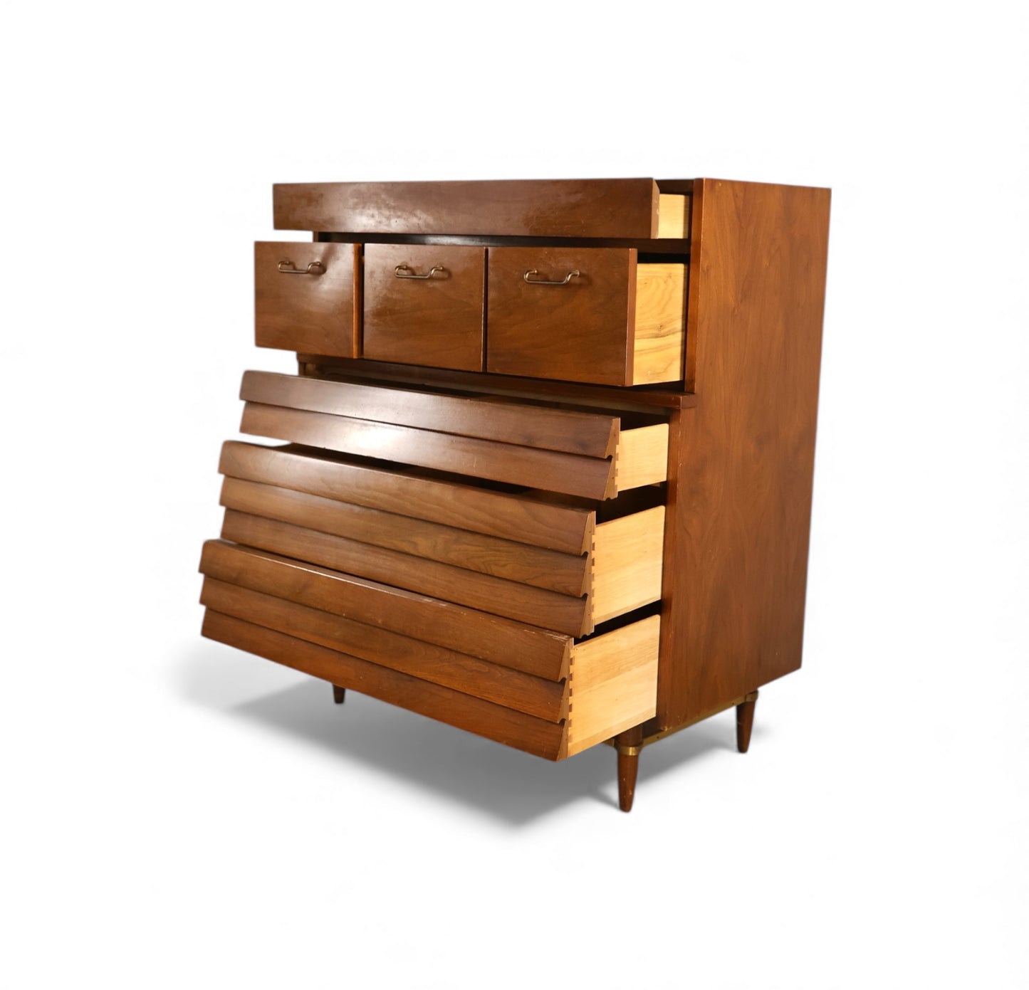 American of Martinsville Dania Collection Vintage Mid Century Modern Highboy Dresser c. 1960s