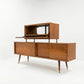 Atomic Style Vintage Mid Century Modern Two Piece Bar Cabinet Sliding Buffet c. 1960s