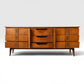 Bassett Mayan Vintage 9 Drawer Mid Century Modern Lowboy Dresser c. 1960s