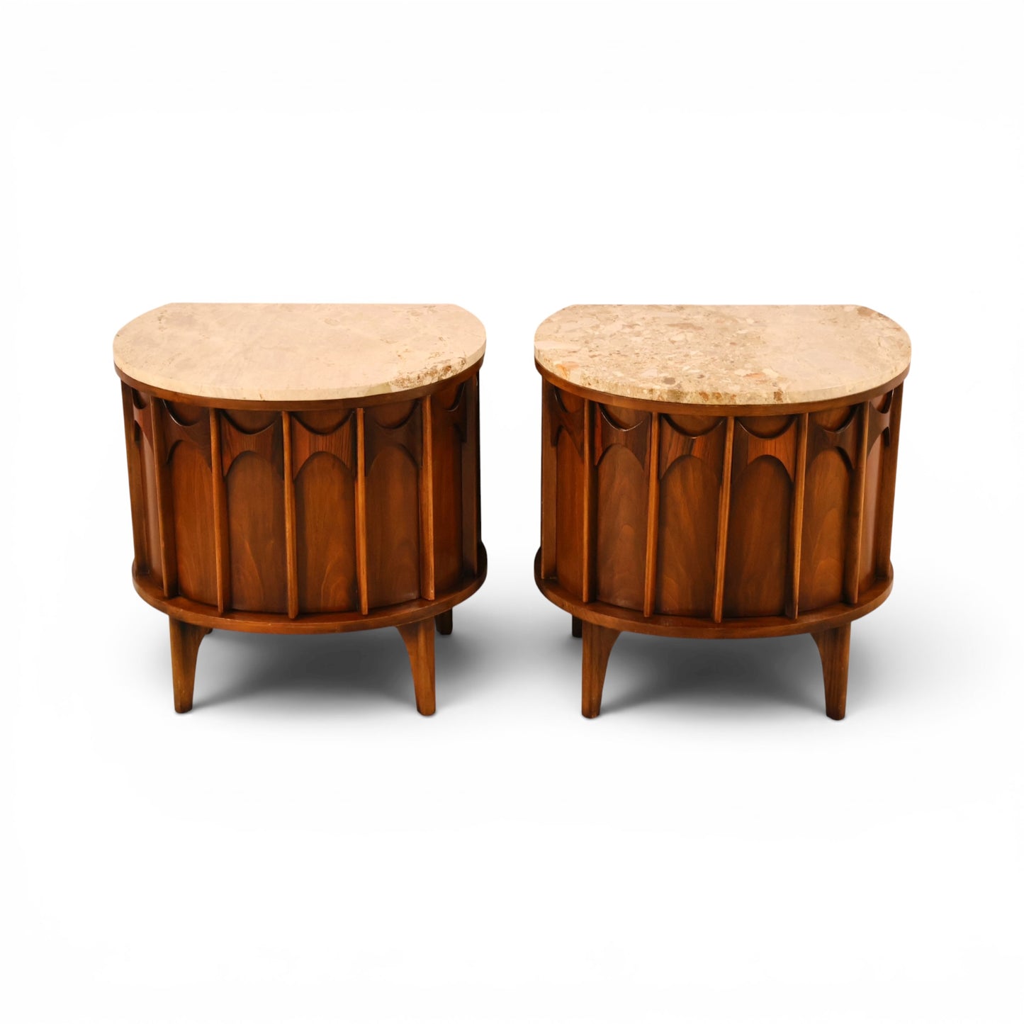 Kent Coffey Perspecta Vintage Mid Century Modern Marble Top Pair of Nightstands c. 1960s