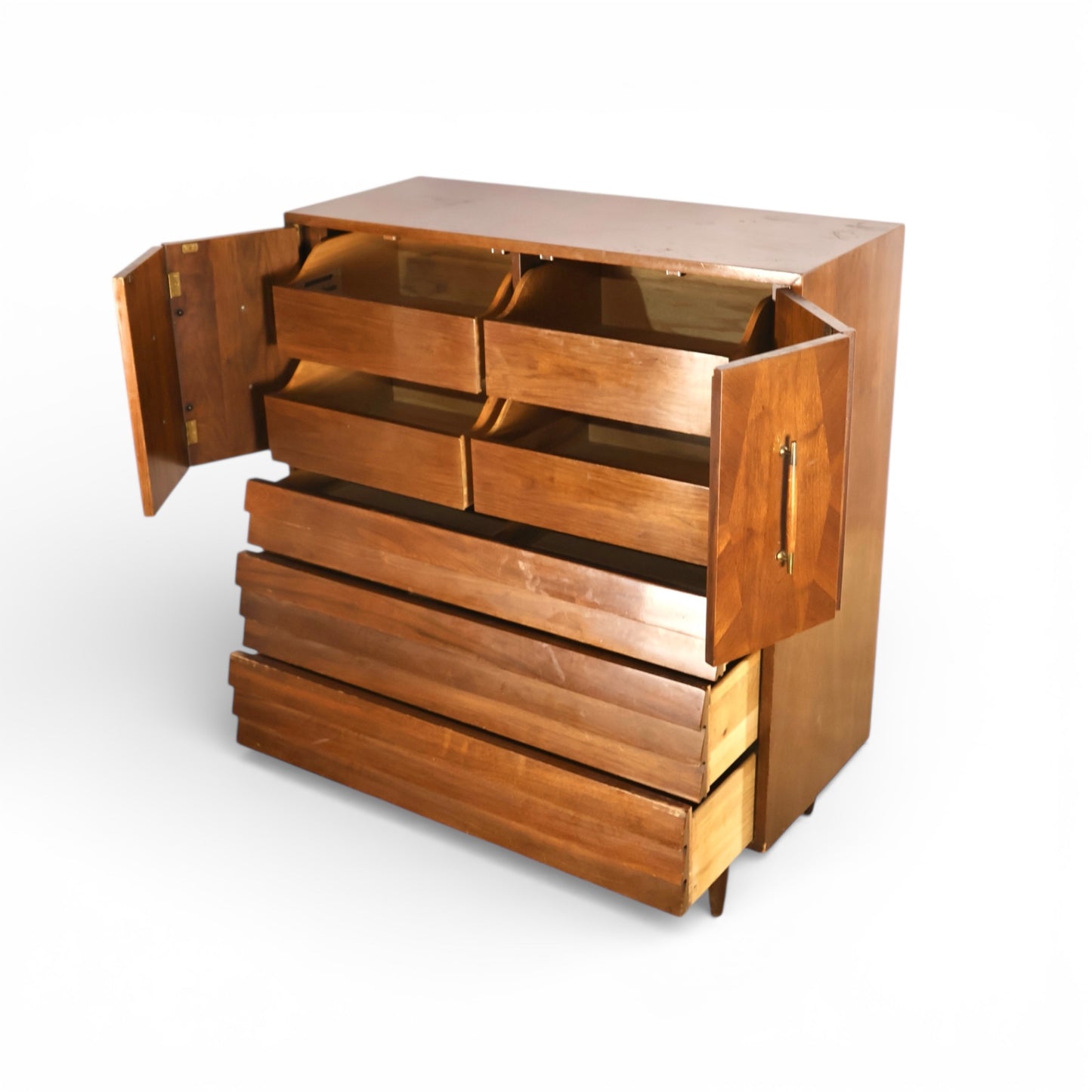 American of Martinsville Dania Collection Vintage Mid Century Modern Highboy Dresser with Doors c. 1960s