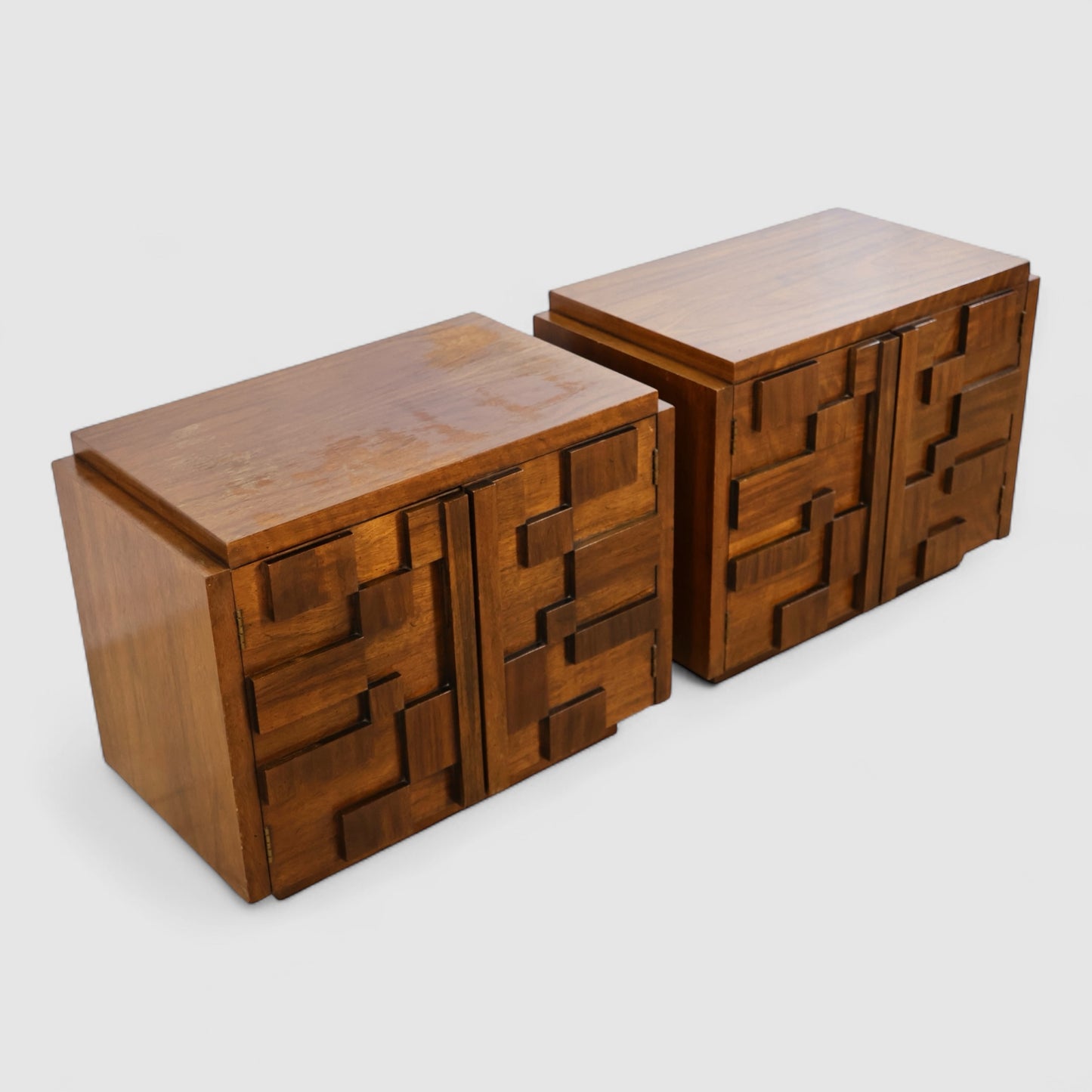 Lane Staccato Vintage Brutalist Mid Century Modern Pair of Nightstands c. 1960s