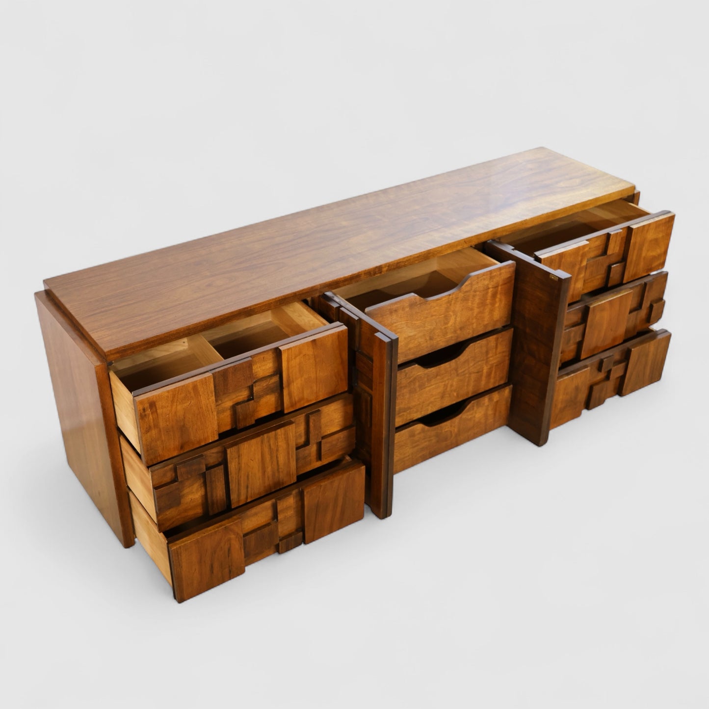 Lane Staccato Vintage Brutalist Mid Century Modern Lowboy 9 Drawer Dresser c. 1970s