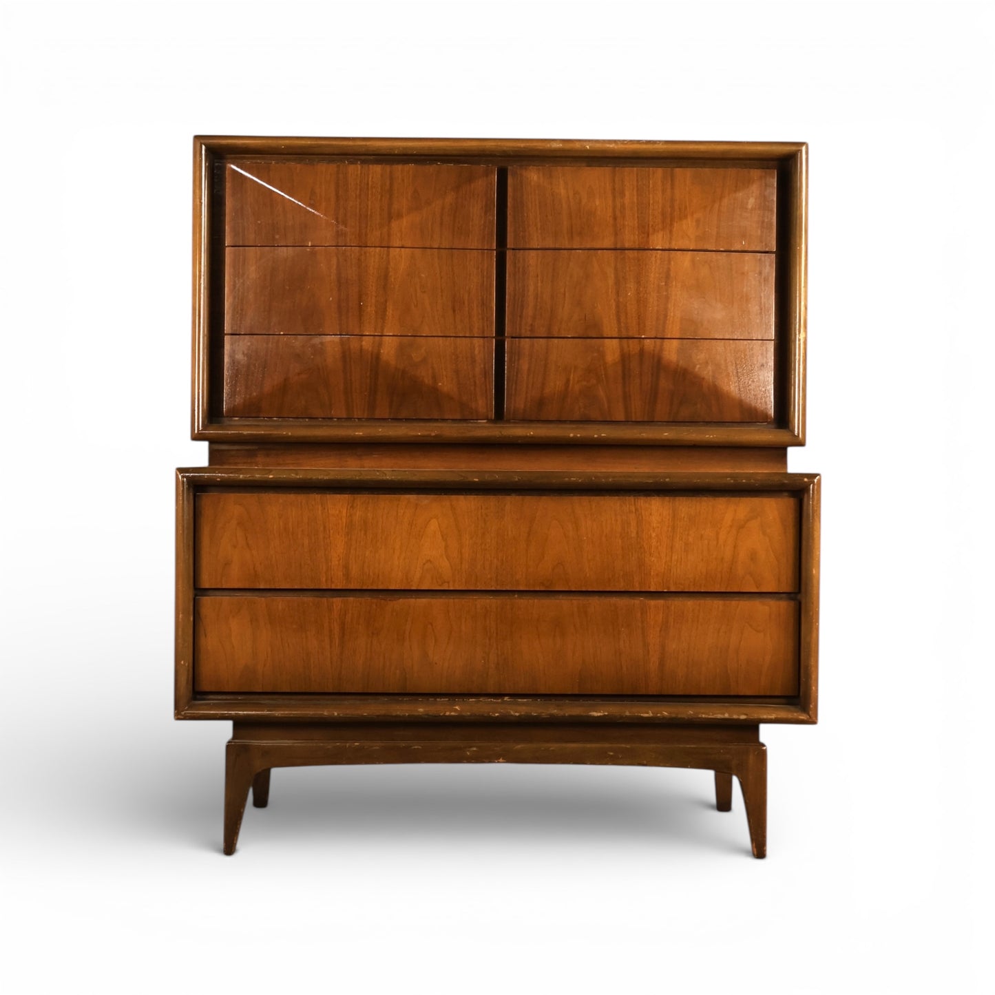 United Furniture Diamond Front Vintage Mid Century Modern Highboy Dresser c. 1960s