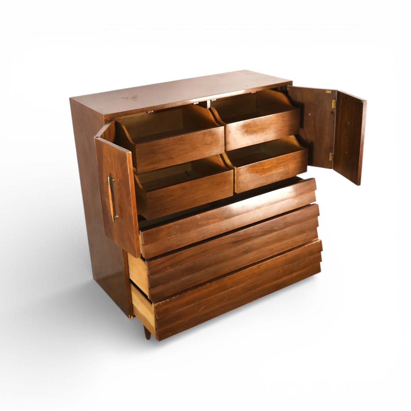 American of Martinsville Dania Collection Vintage Mid Century Modern Highboy Dresser with Doors c. 1960s