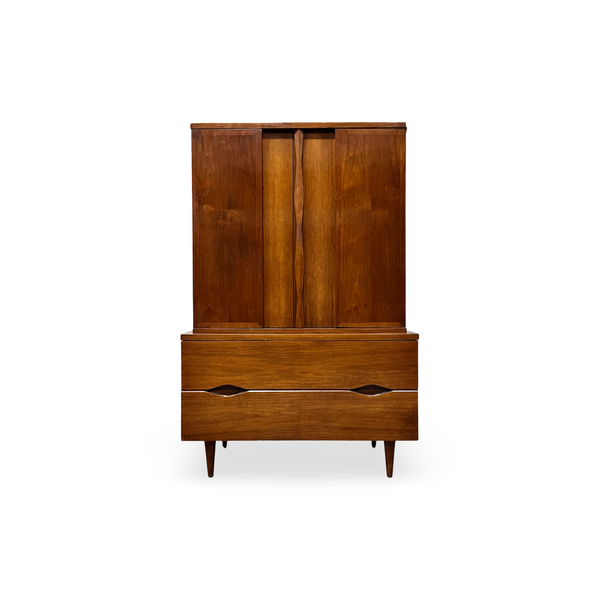 American of Martinsville Vintage Mid Century Modern Brutalist Armoi... — walnut construction, front view
