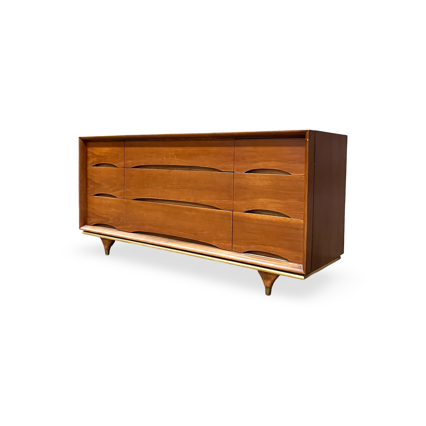 Kent Coffey Elegante Vintage Mid Century Modern 9 Drawer Lowboy Dresser c. 1960s