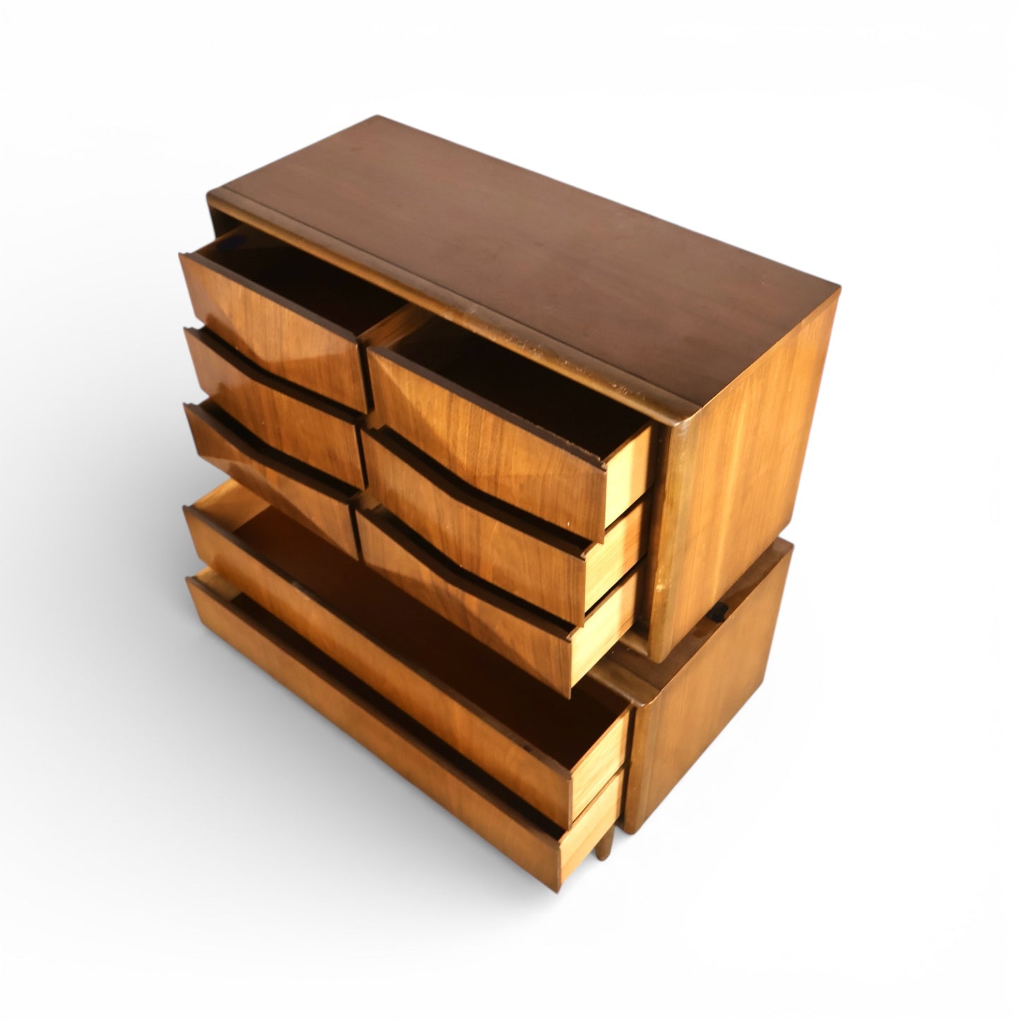 United Furniture Diamond Front Vintage Mid Century Modern Highboy Dresser c. 1960s