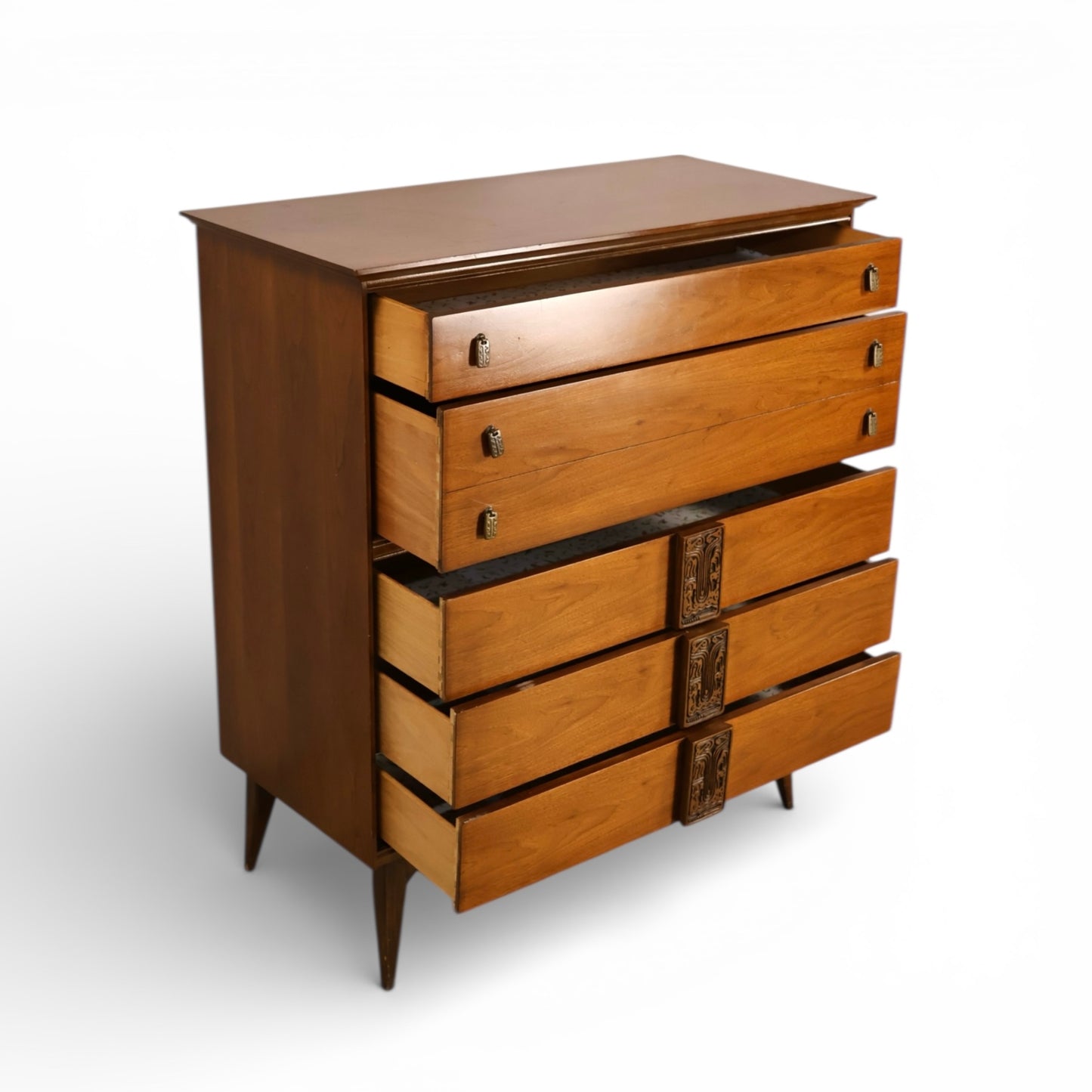 Bassett Mayan Vintage Mid Century Modern Tiki Highboy Dresser c. 1960s