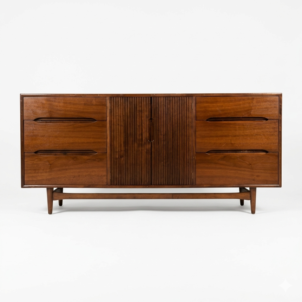 Ramseur Furniture Vintage Mid Century Modern 9 Drawer Lowboy Dresser c. 1960s