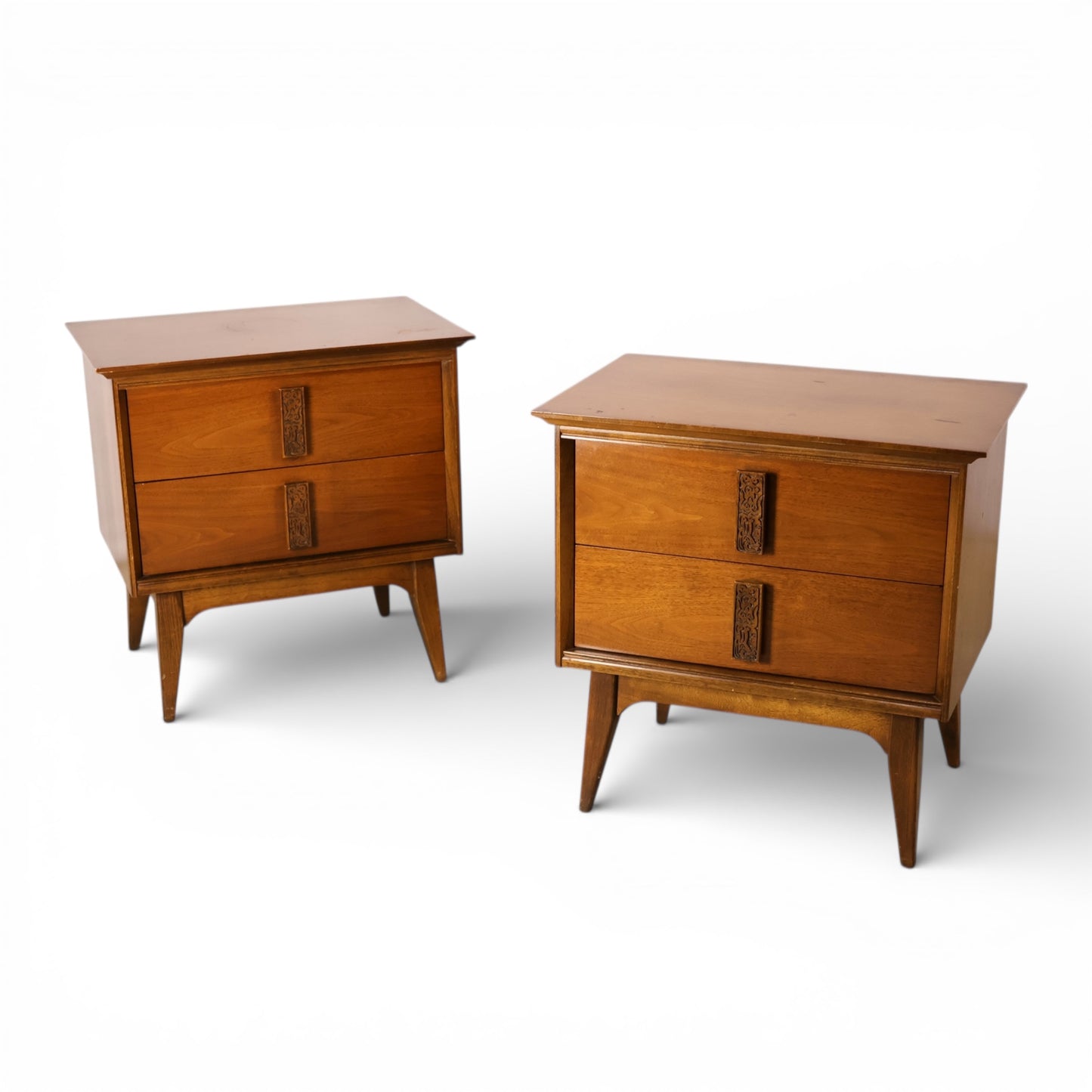 Bassett Mayan Vintage Mid Century Modern Tiki Pair of Nightstands