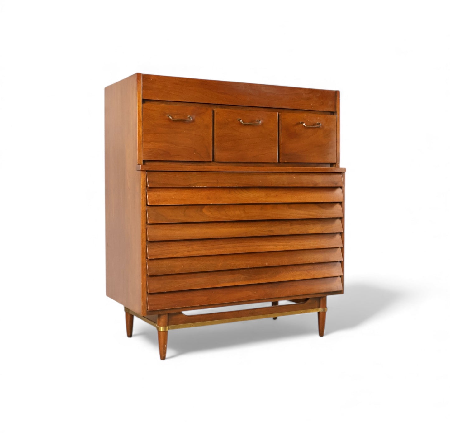American of Martinsville Dania Collection Vintage Mid Century Modern Highboy Dresser c. 1960s