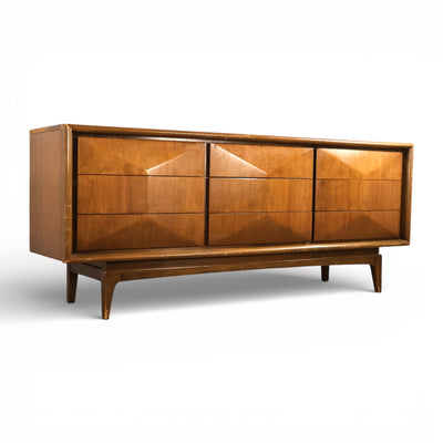 United Furniture Diamond Front Vintage Mid Century Modern 9 Drawer ... — front view