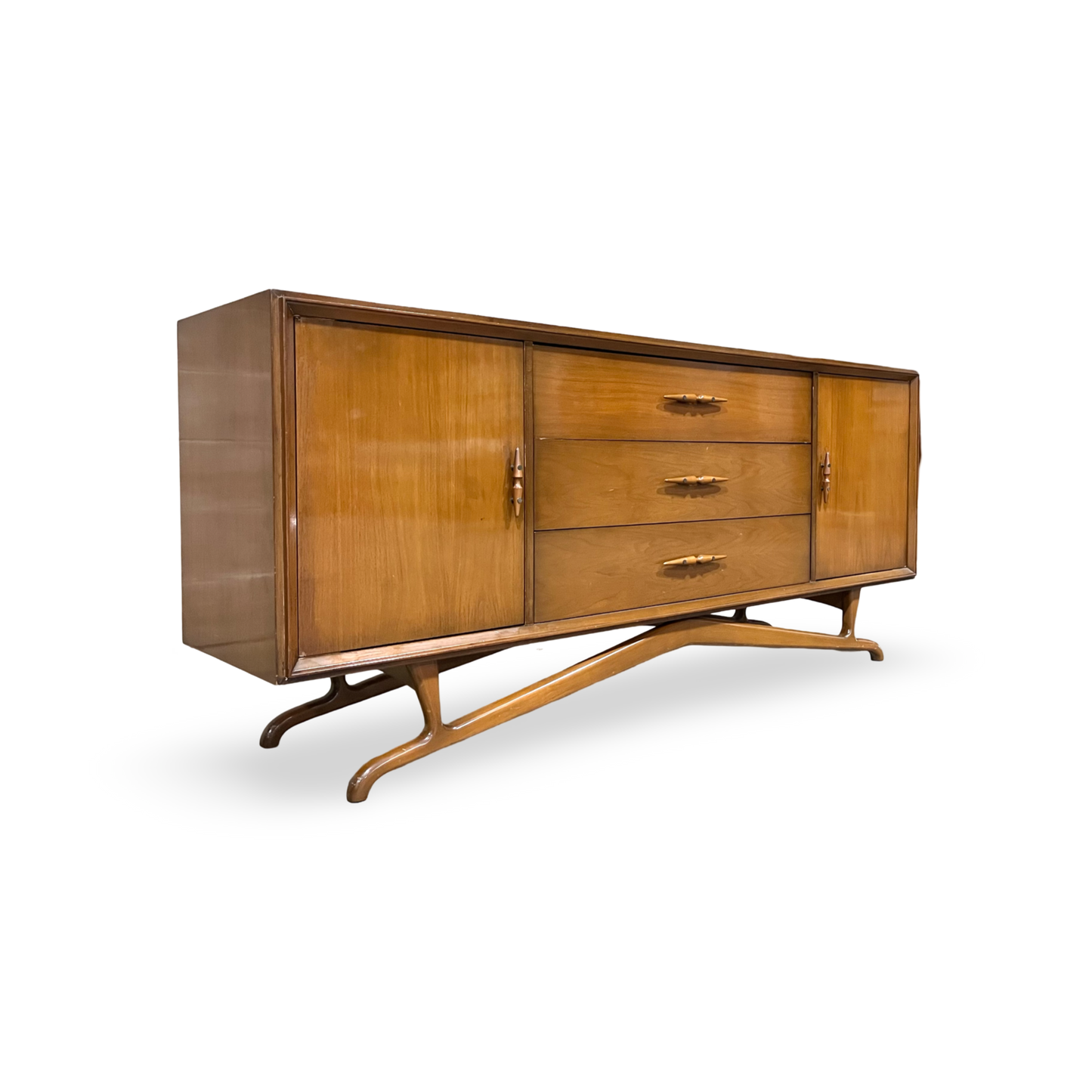 Geometric Base Vintage Mid Century Modern Lowboy Dresser or Credenza c. 1960s