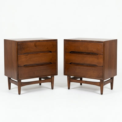 Ramseur Furniture Vintage Mid Century Modern Pair of Nightstands c.... — walnut construction, front view