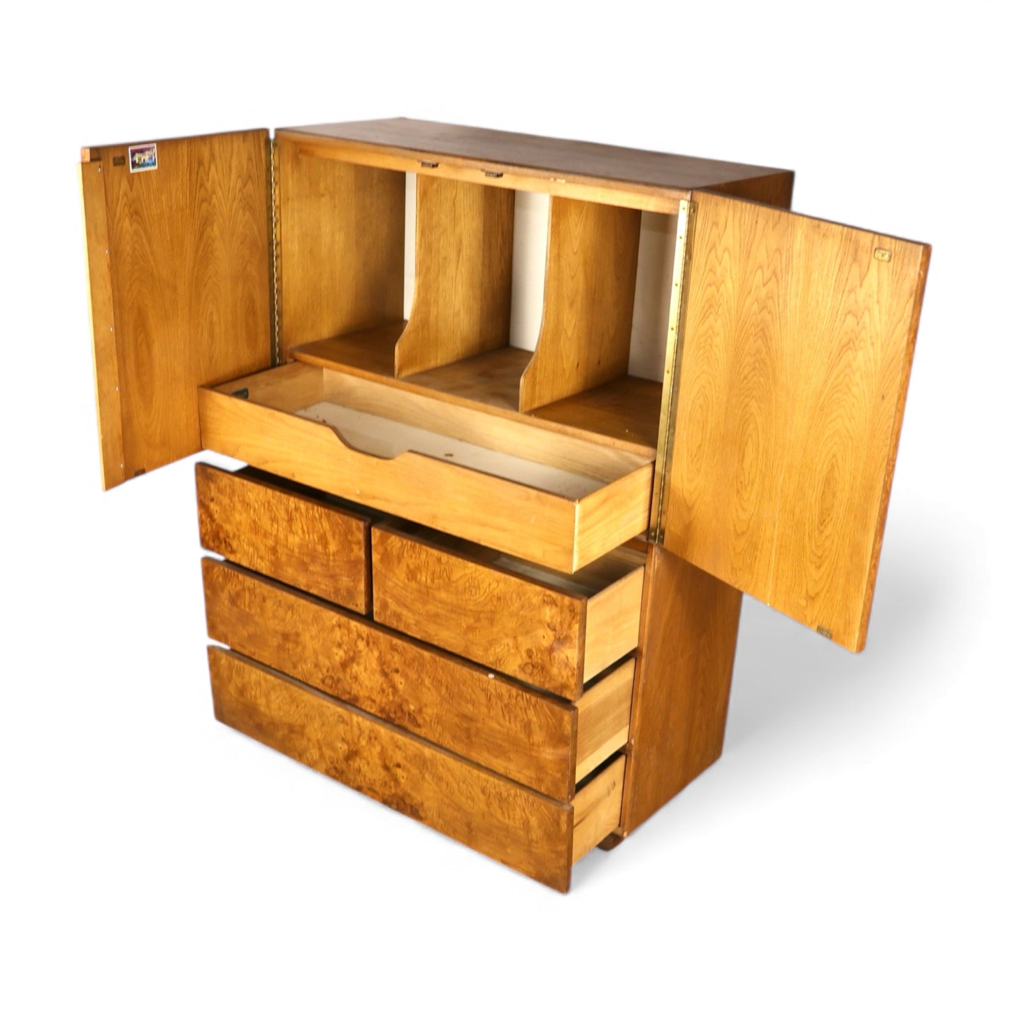 Lane Vintage Brutalist Mid Century Modern Burl Armoire c. 1970s