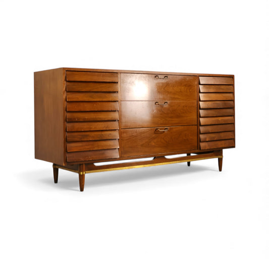 American of Martinsville Dania Collection Vintage Mid Century Modern 9 Drawer Lowboy Dresser c. 1960s