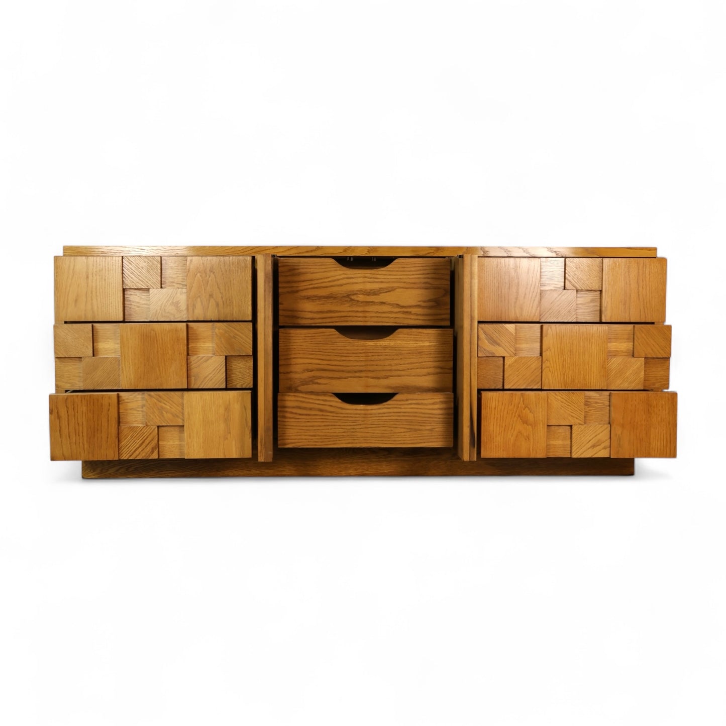 Lane Staccato Brutalist Vintage Mid Century Modern White Oak Lowboy Dresser c. 1970s