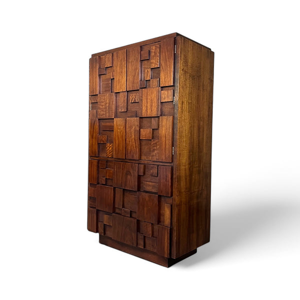 Lane Staccato Mid Century Modern Vintage Brutalist Armoire Chiffero... — three-quarter angle view