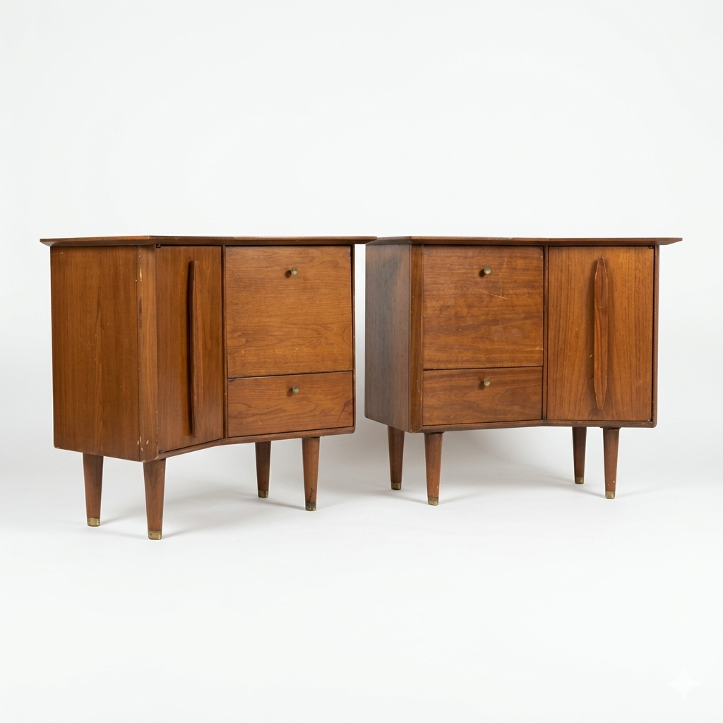 Helen Hobey Banker Vintage Mid Century Modern Pair of Nightstands c... — tapered legs detail