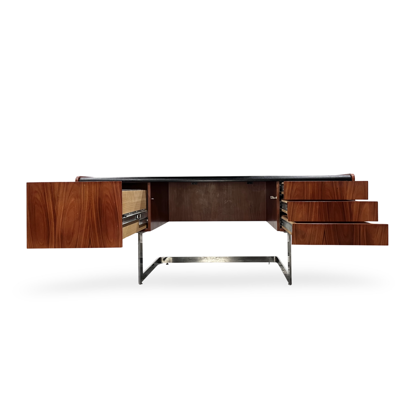 Ste Marie and Laurent Vintage Mid Century Modern Rosewood and Chrome Executive Desk c. 1960s