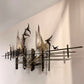 Brutalist wall sculpture by Curtis Jere, seagulls and sailboats