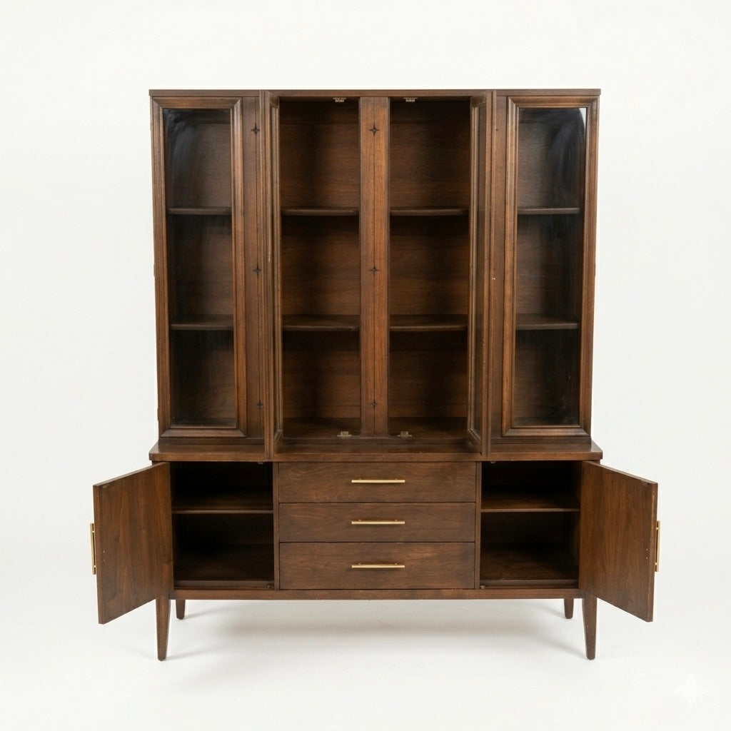 Broyhill Saga Vintage Mid Century Modern Two Piece Buffet and Hutch... — view 7